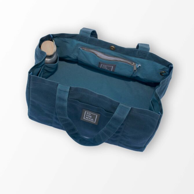 inside nordic blue waxed canvas tote